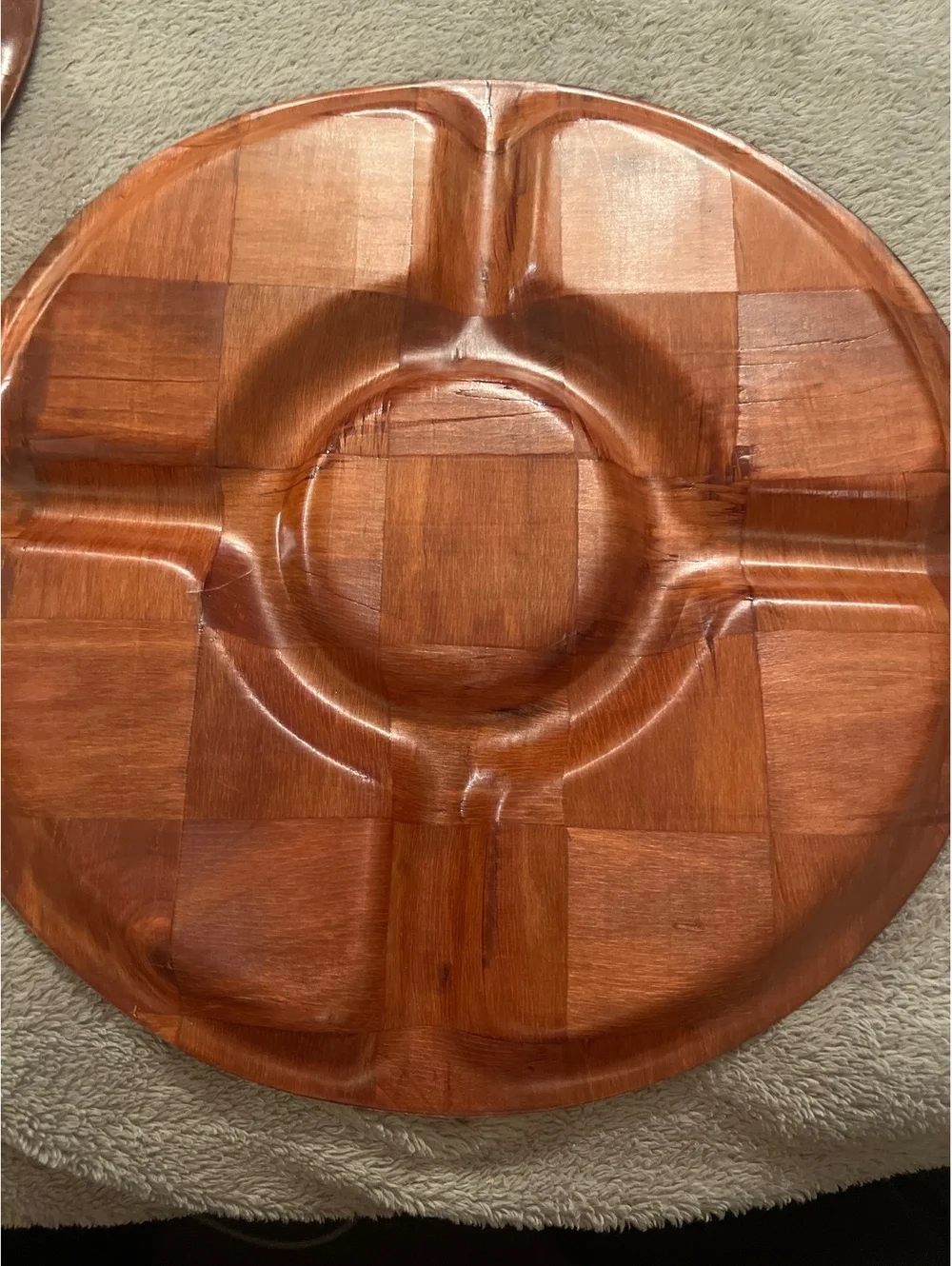 Set of 2 Vintage Wooden Serving Trays with Divided Sections